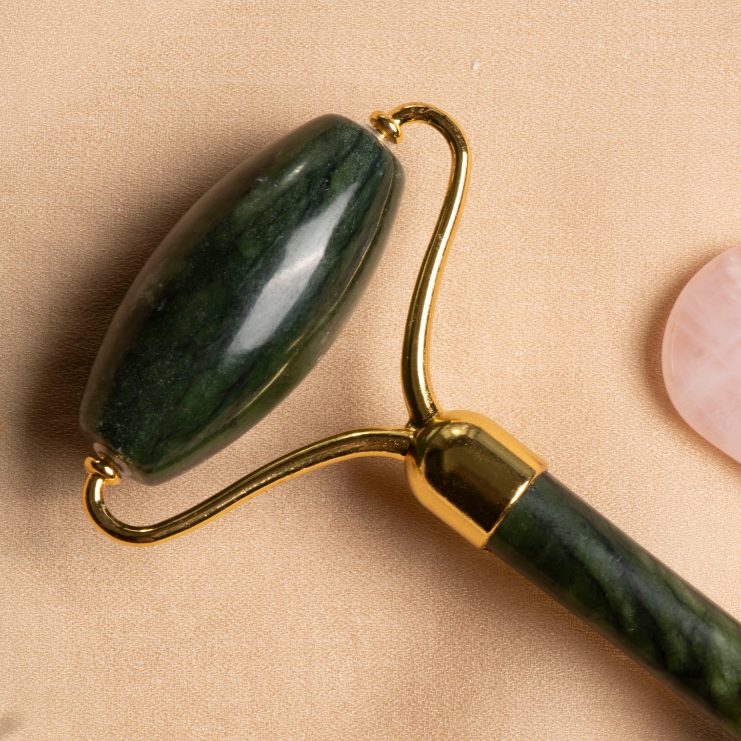 Jade Ridged Roller & Rose Quartz Gua Sha Massage Set