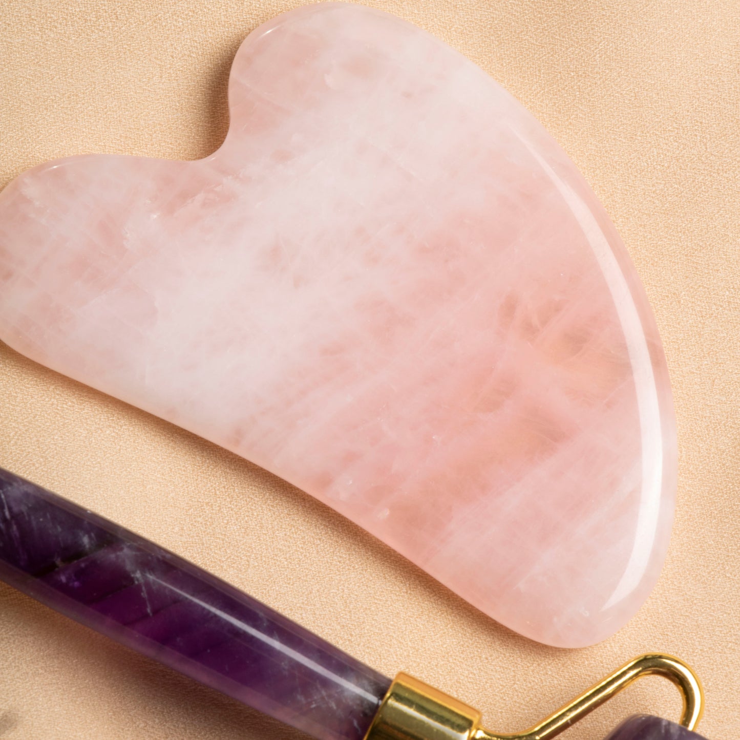 Amethyst Roller & Rose Quartz Heart-Shaped Gua Sha Massage Set
