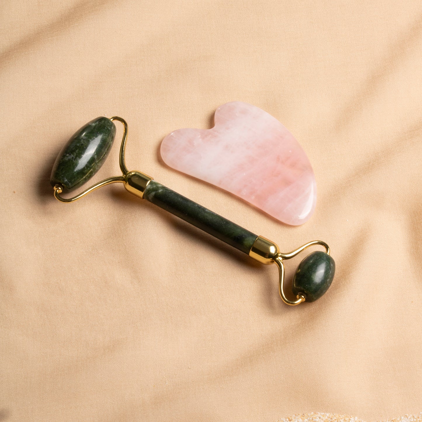 Jade Roller & Rose Quartz Heart-Shaped Gua Sha Massage Set