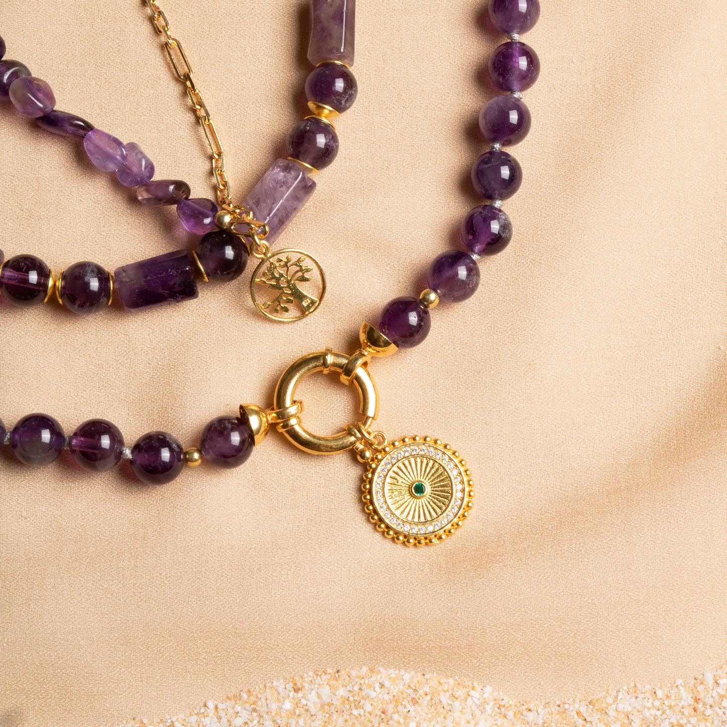 Triple Amethyst Necklace Set – Elegance & Spiritual Harmony