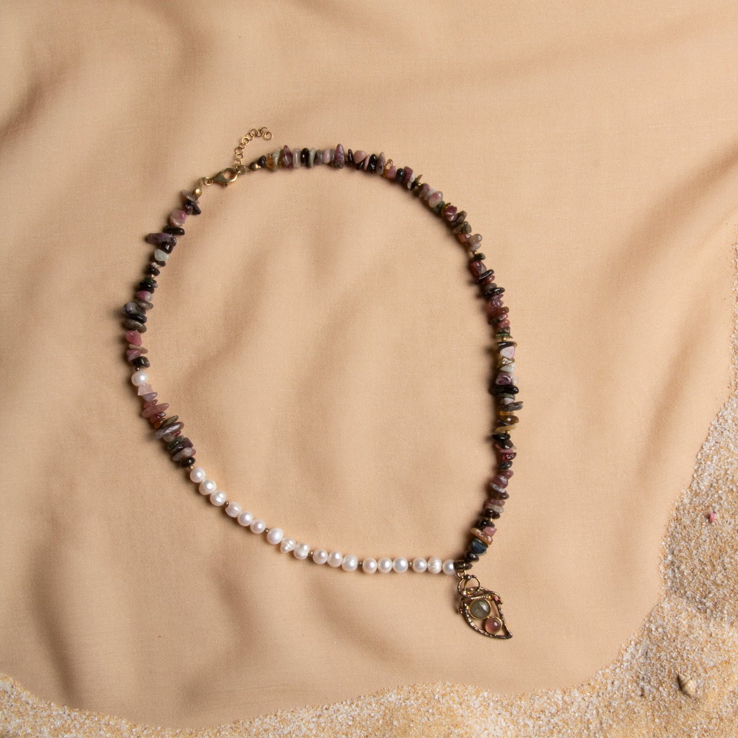 Silver Necklace with Tourmaline and Pearl Stones – The Meeting of Elegance and Energy