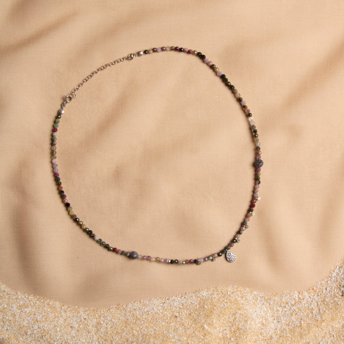 Elegant 3-4mm Tourmaline Necklace with Sterling Silver Accents