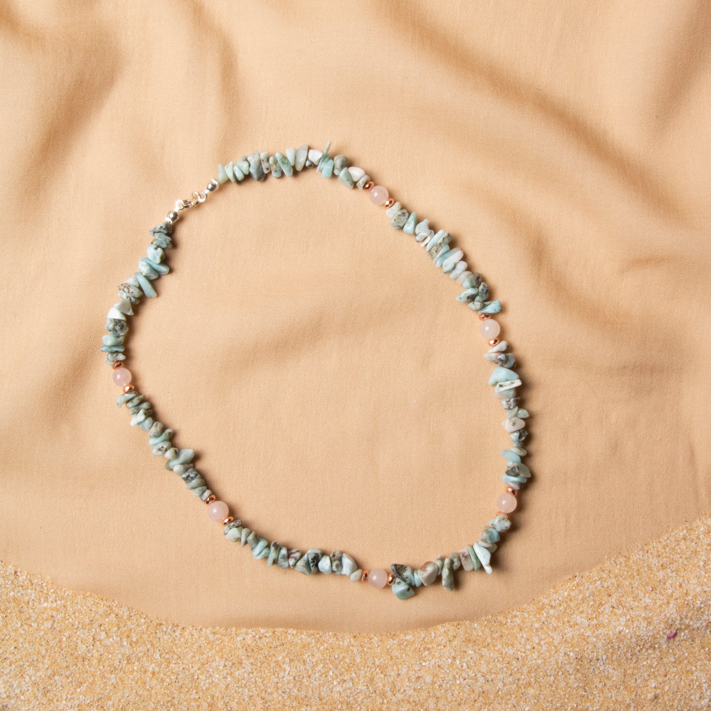 Oceanistone Larimar & Rose Quartz Necklace – A Fusion of Serenity & Love