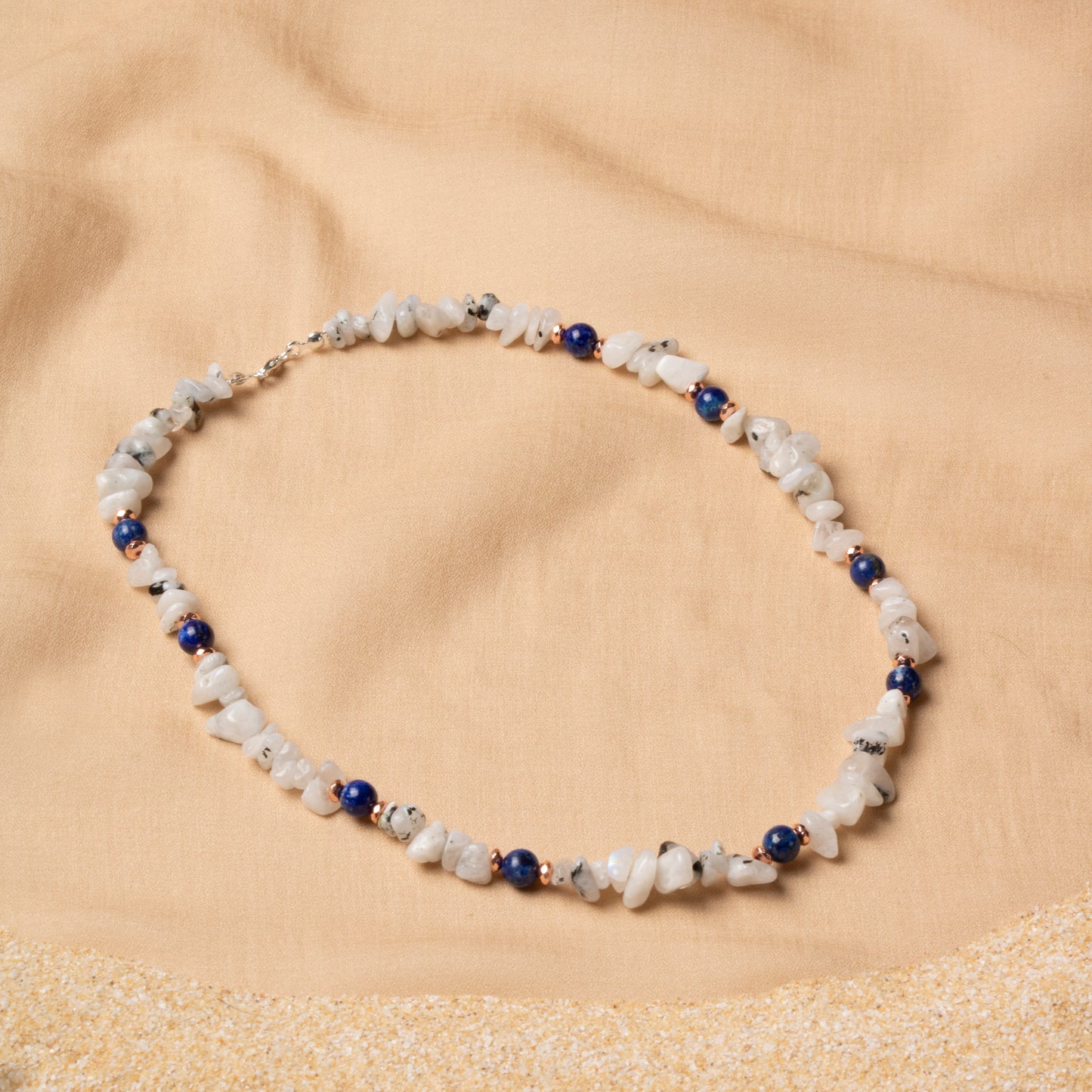 Oceanistone Moonstone & Lapis Lazuli Necklace – A Celestial Harmony of Intuition & Wisdom