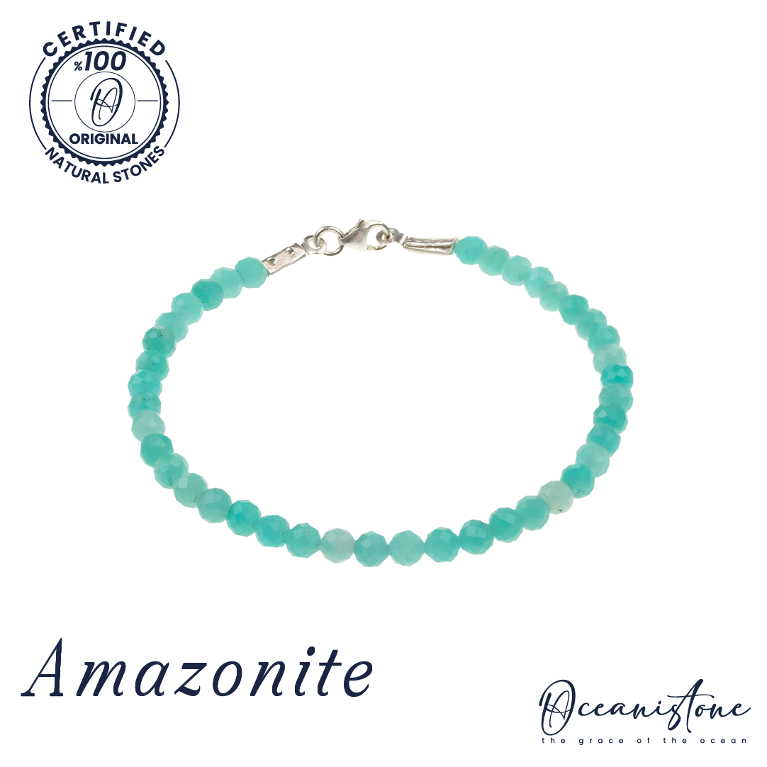 Faceted Amazonite Stretch Bracelet with Silver Closure
