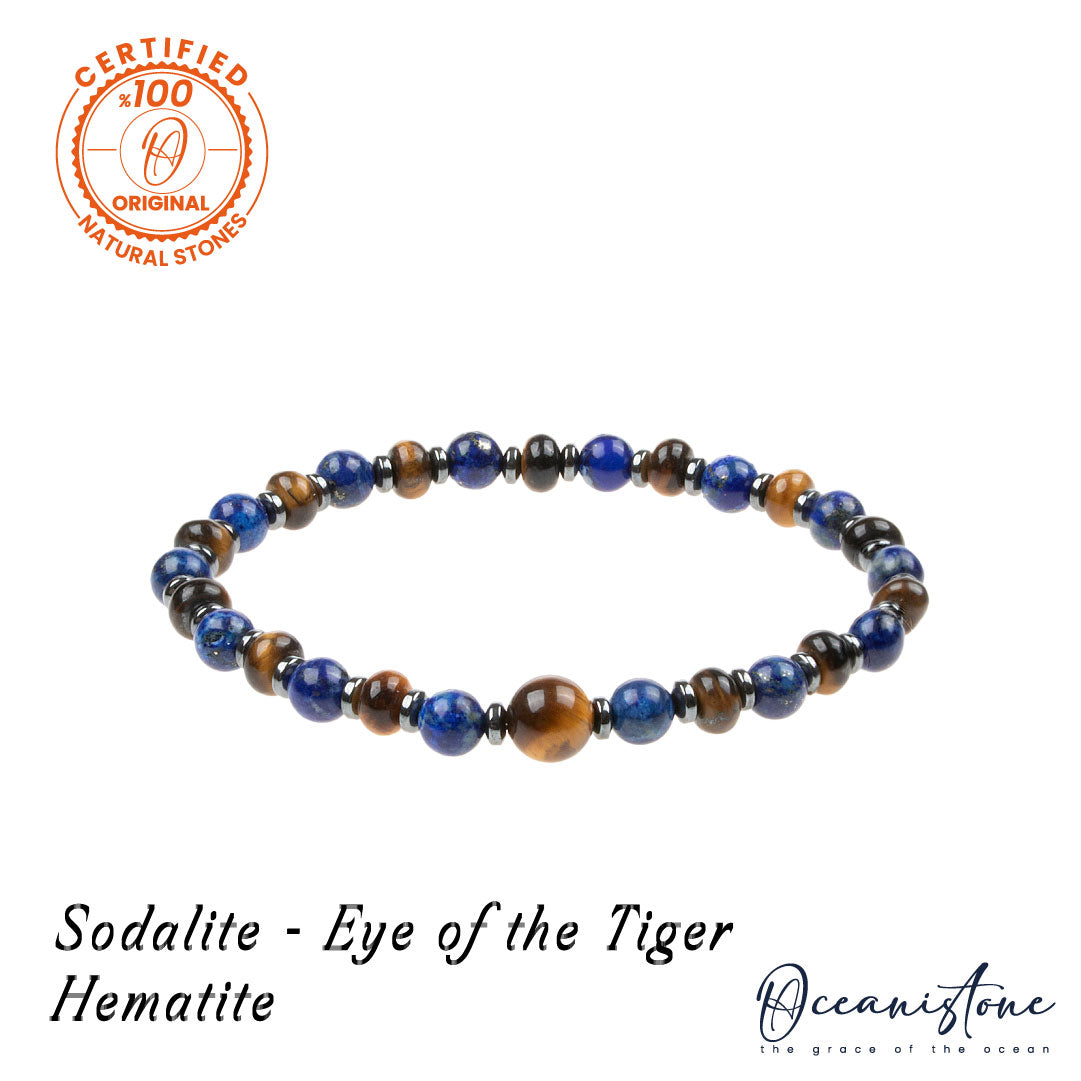 Men’s Tiger Eye, Sodalite and Hematite Stretch Bracelet