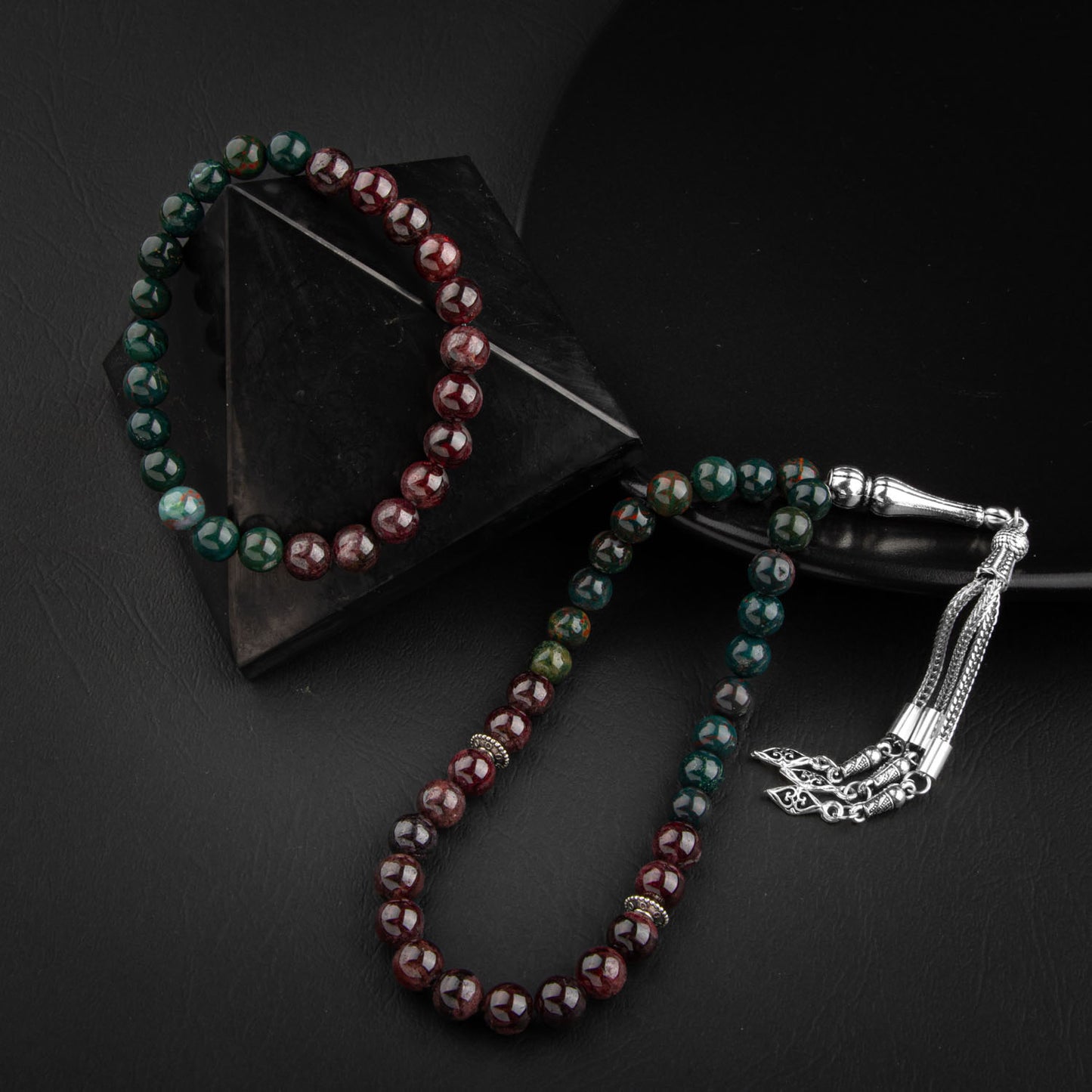Bloodstone and Garnet Garnet Natural Stone Rosary Bracelet Set