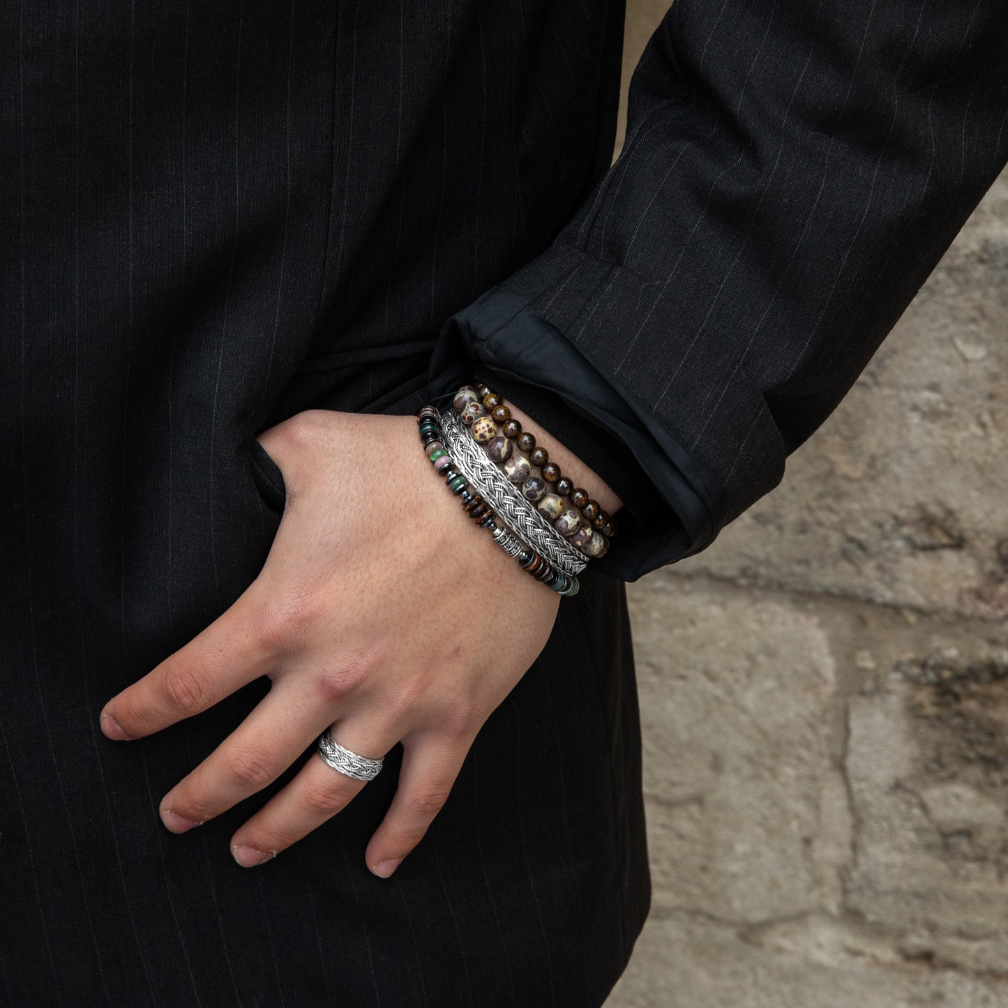 Jasper, Garnet, Adjustable Silver Ring and Silver Bracelet Set