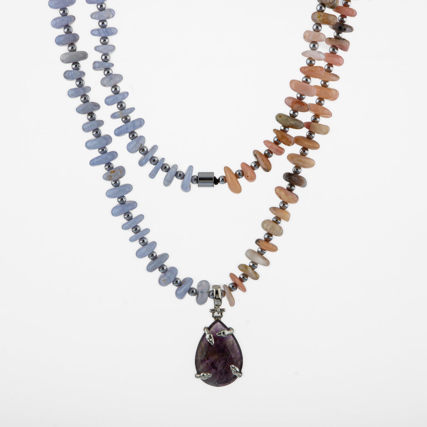 Chalcedony, Sunstone, Smoky Quartz Natural Stone Necklace