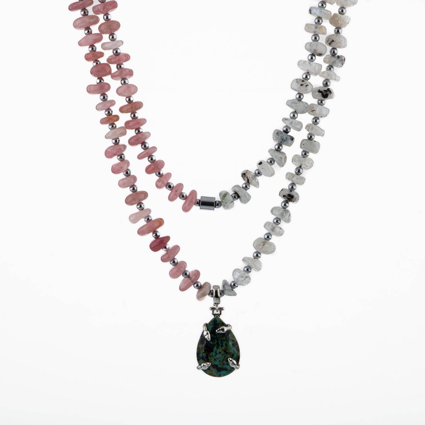 Turquoise, Moonstone, Rhodonite Natural Stone Necklace