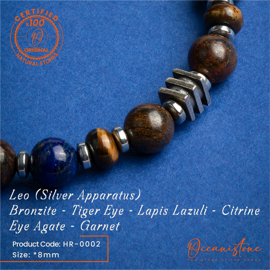 Leo (Silver Apparatus) - Bronzite, Tiger Eye, Lapis Lazuli, Citrine, Eye Agate, Garnet