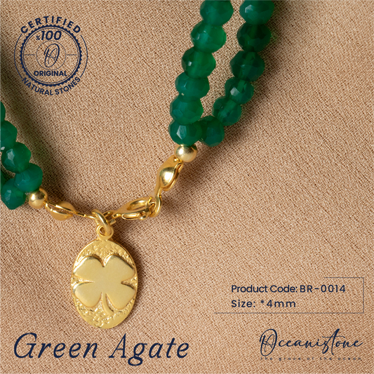 Green Agate Double-Strand Bracelet with Silver Clasp and Clover Charm – Oceanistone