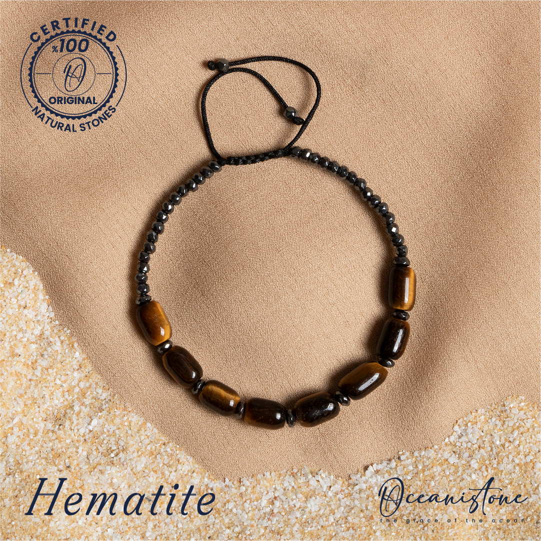 Tiger Eye and Hematite Bracelet with Macrame Closure