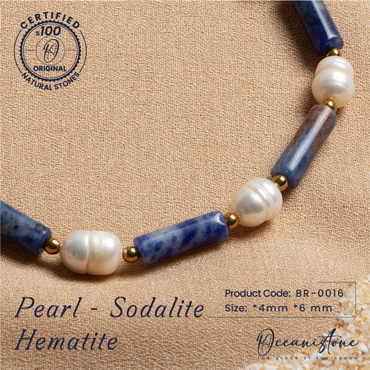 Pearl, Sodalite, and Hematite Bracelet with Silver Clasp