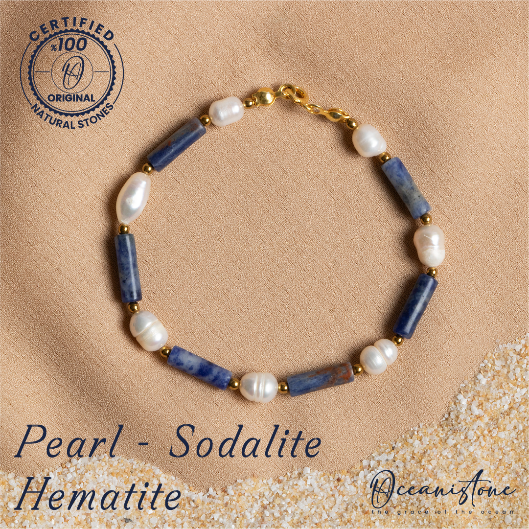 Pearl, Sodalite, and Hematite Bracelet with Silver Clasp