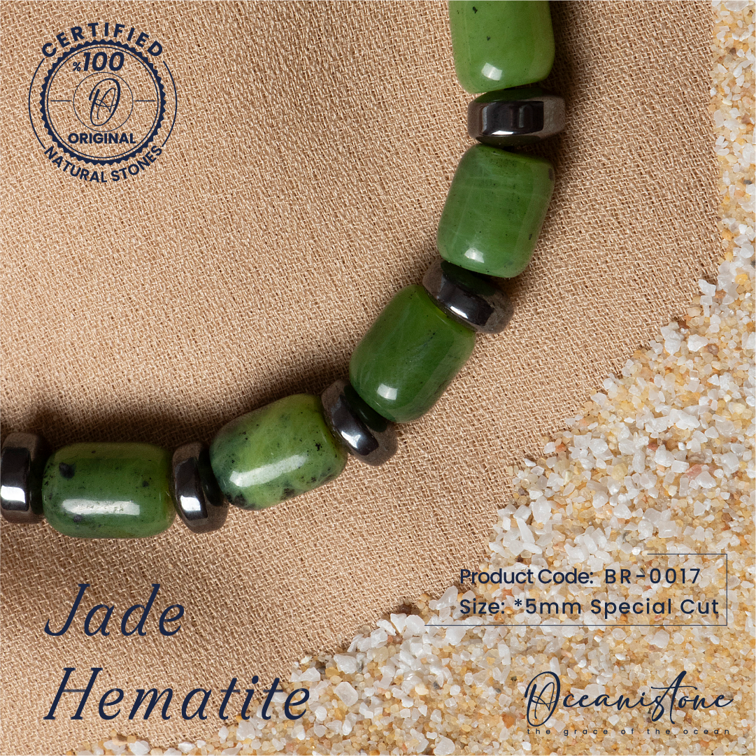 Special-Cut Jade and Hematite Bracelet with Macrame Closure