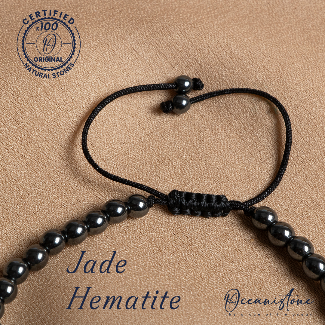 Special-Cut Jade and Hematite Bracelet with Macrame Closure