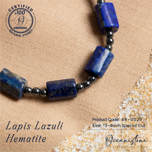 Special-Cut Lapis Lazuli and Hematite Bracelet with Macrame Closure – Oceanistone