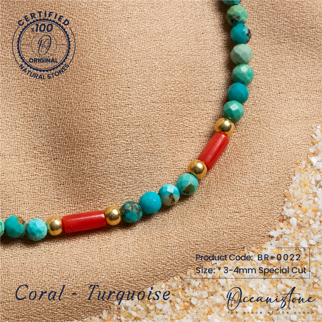 Special-Cut Turquoise and Coral Bracelet with Silver Clasp