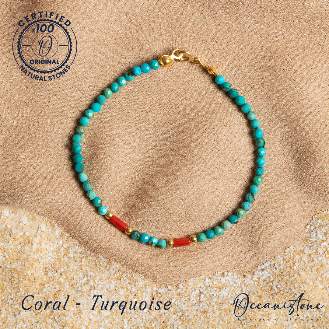 Special-Cut Turquoise and Coral Bracelet with Silver Clasp