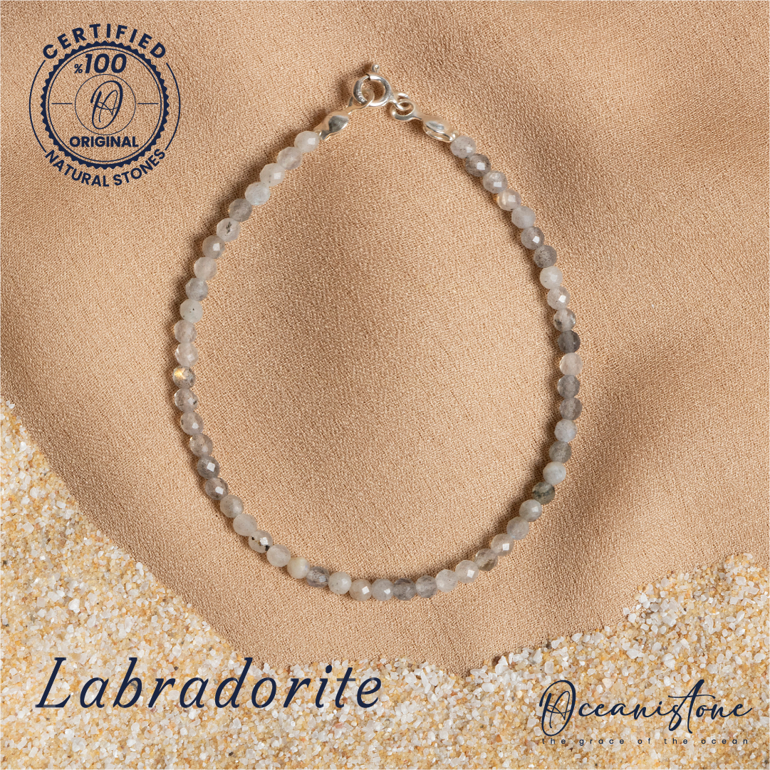 Labradorite Bracelet with Silver Clasp 3 4 MM