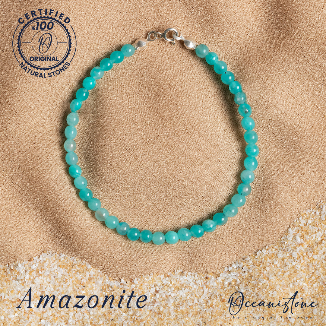 Amazonite Bracelet with Silver Clasp 3 4 mm