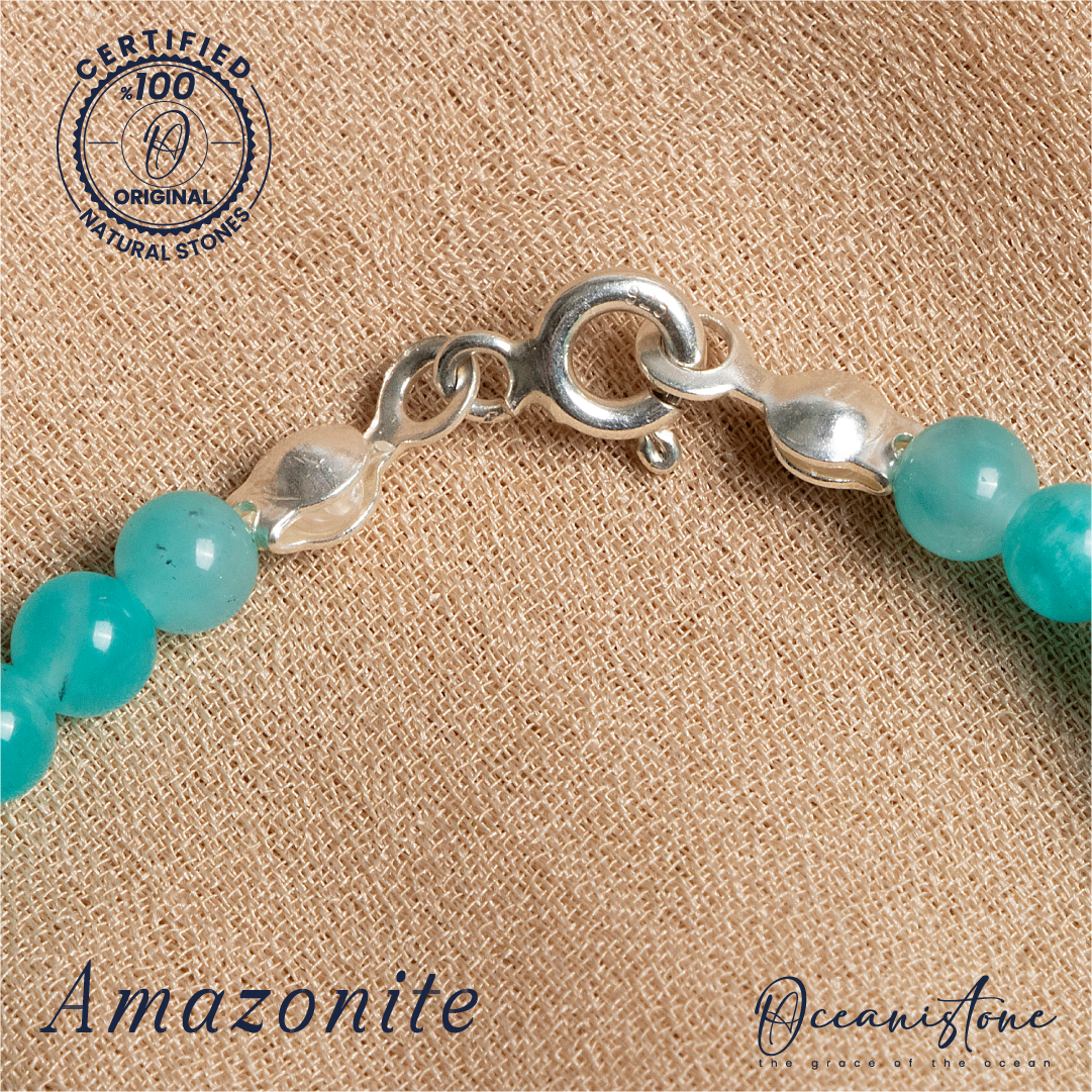 Amazonite Bracelet with Silver Clasp 3 4 mm