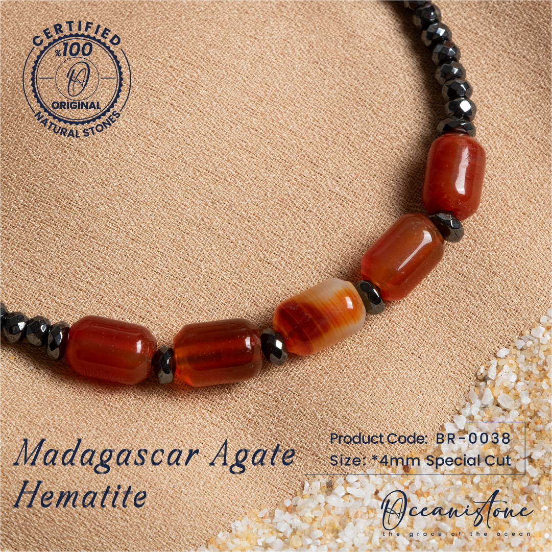 Special-Cut Madagascar Agate and Hematite Bracelet with Macrame Closure