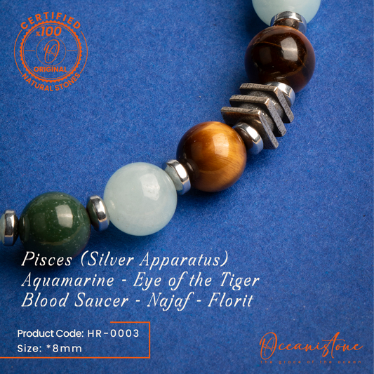 Pisces (Silver Apparatus) - Aquamarine, Eye of the Tiger, Blood Saucer, Najaf, Fluorite