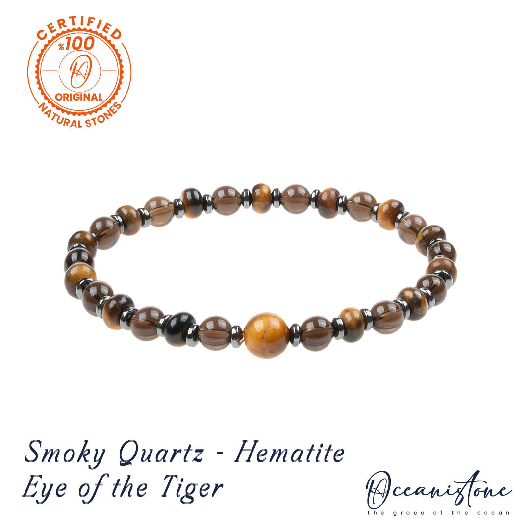 Men’s Tiger Eye, Smoky Quartz, and Hematite Stretch Bracelet