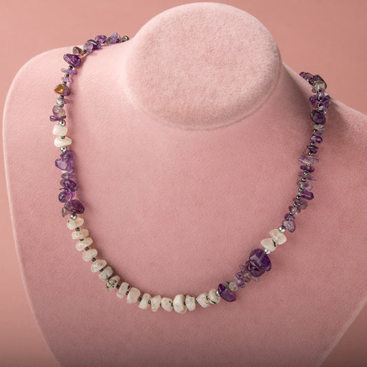 Amethyst, Moonstone Natural Stone Necklace