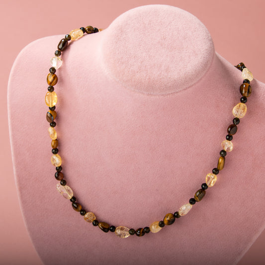 Citrine and Tiger Eye Natural Stone Necklace