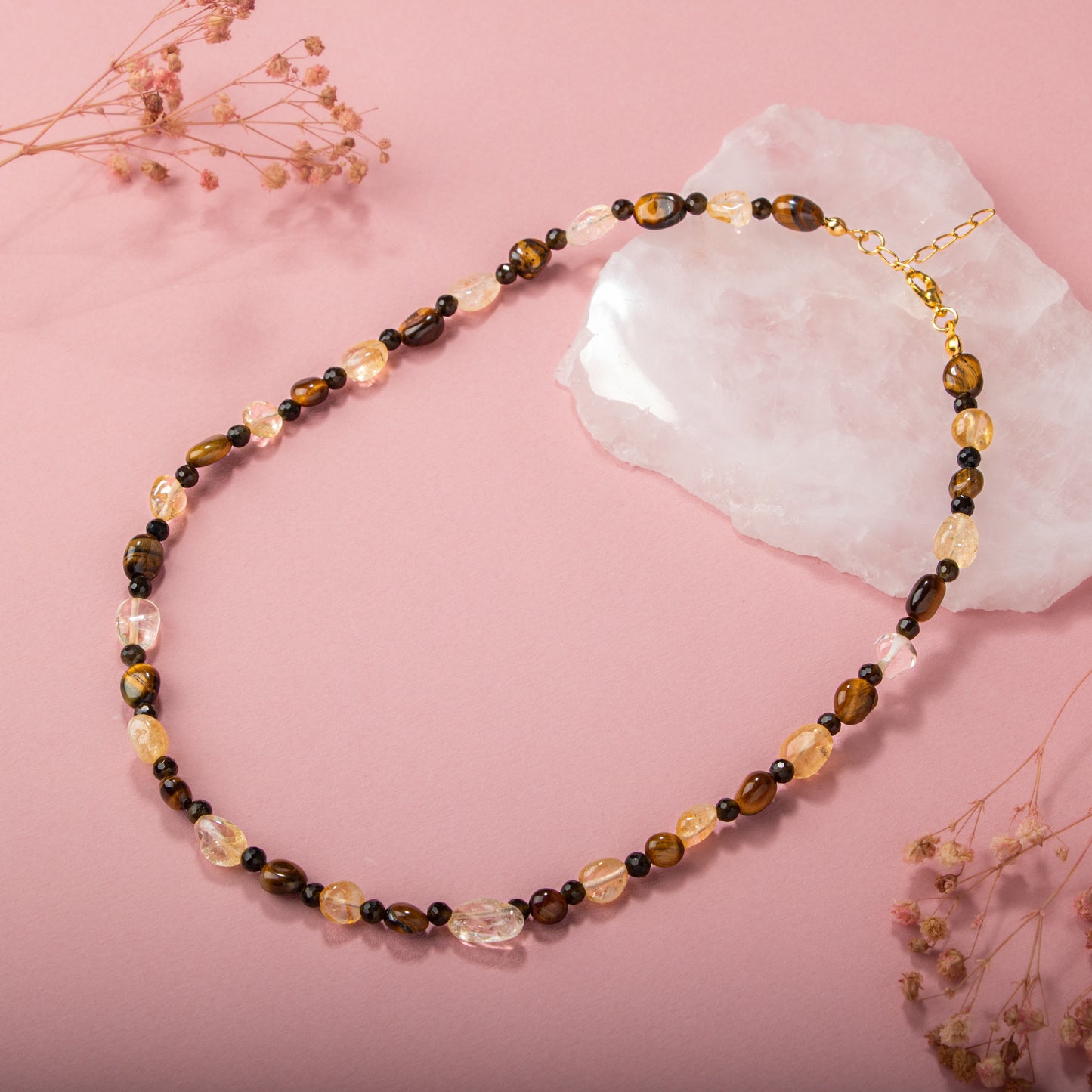 Citrine and Tiger Eye Natural Stone Necklace