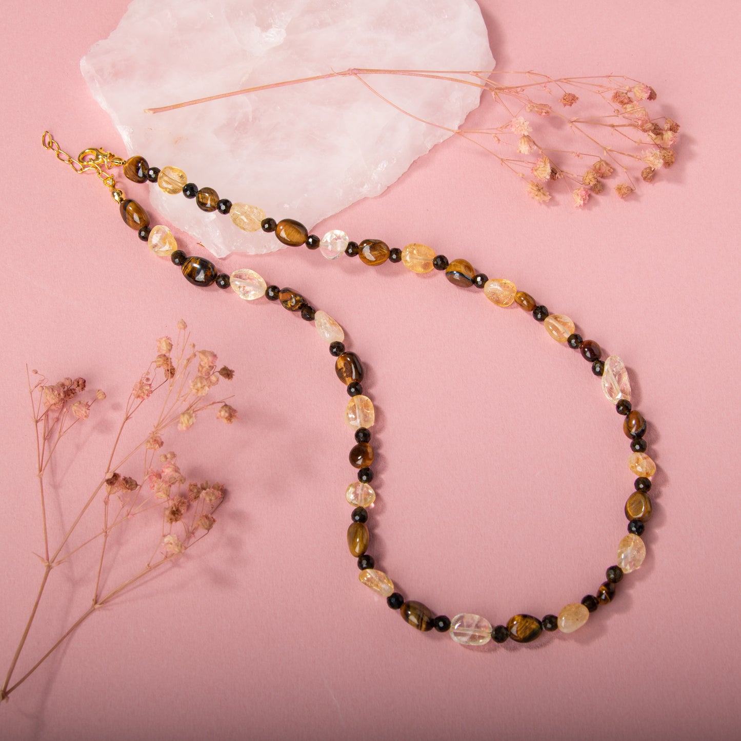 Citrine and Tiger Eye Natural Stone Necklace