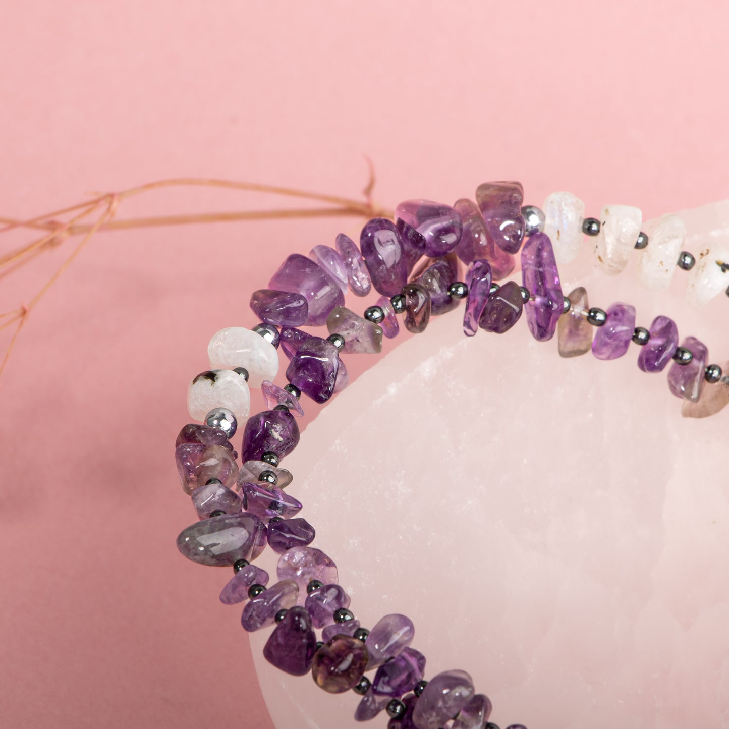 Amethyst, Moonstone Natural Stone Necklace