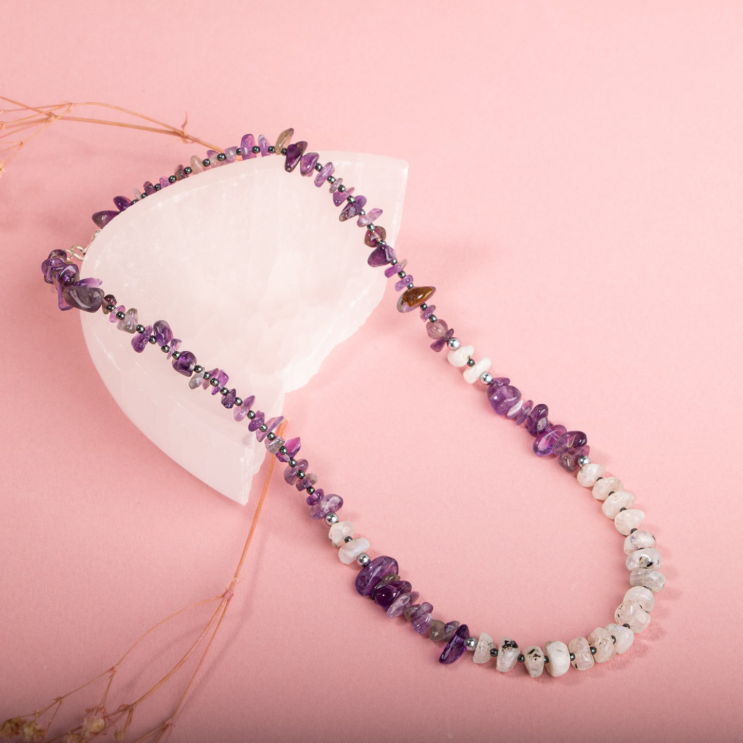 Amethyst, Moonstone Natural Stone Necklace