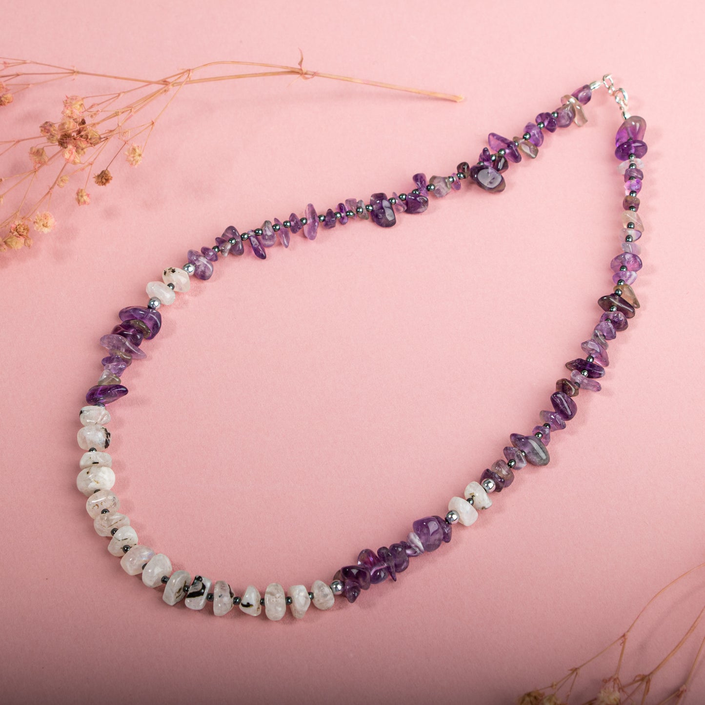 Amethyst, Moonstone Natural Stone Necklace