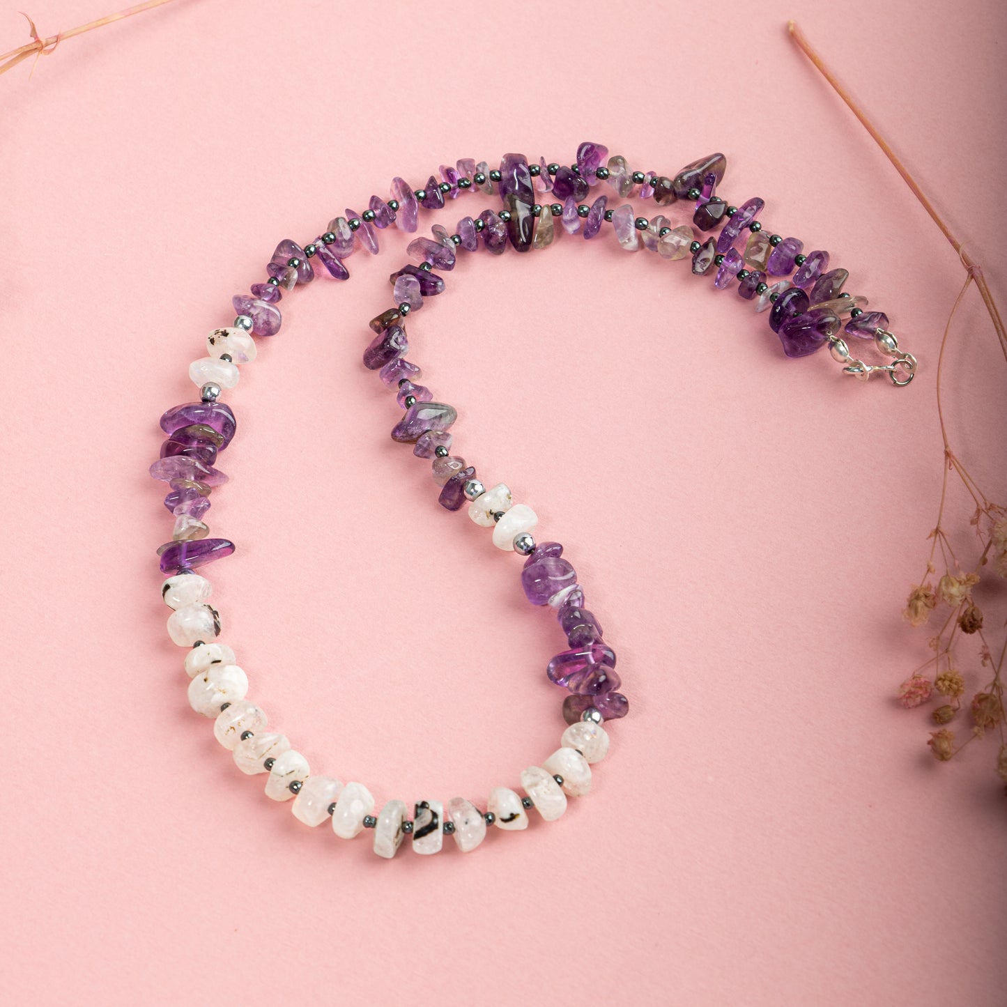 Amethyst, Moonstone Natural Stone Necklace