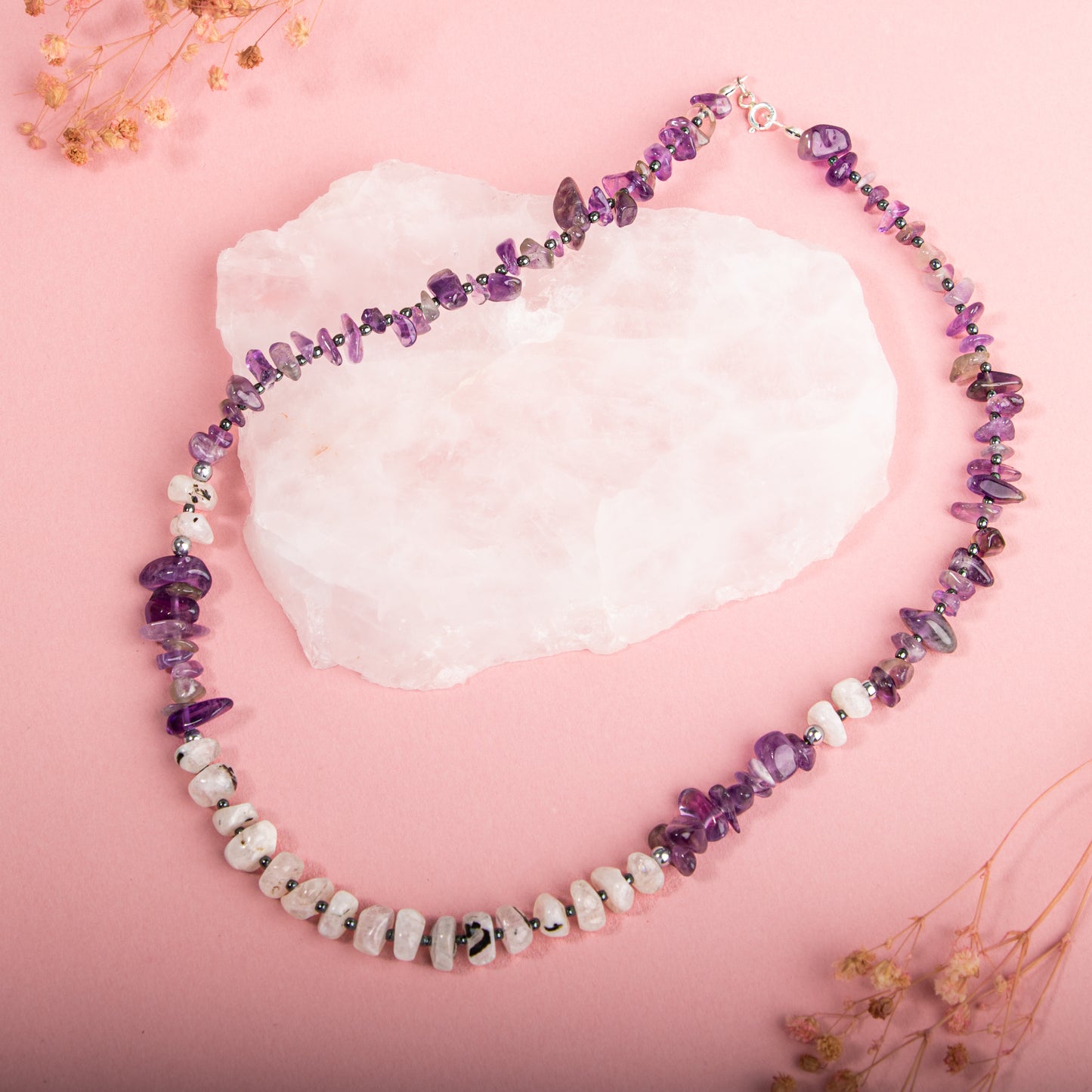 Amethyst, Moonstone Natural Stone Necklace