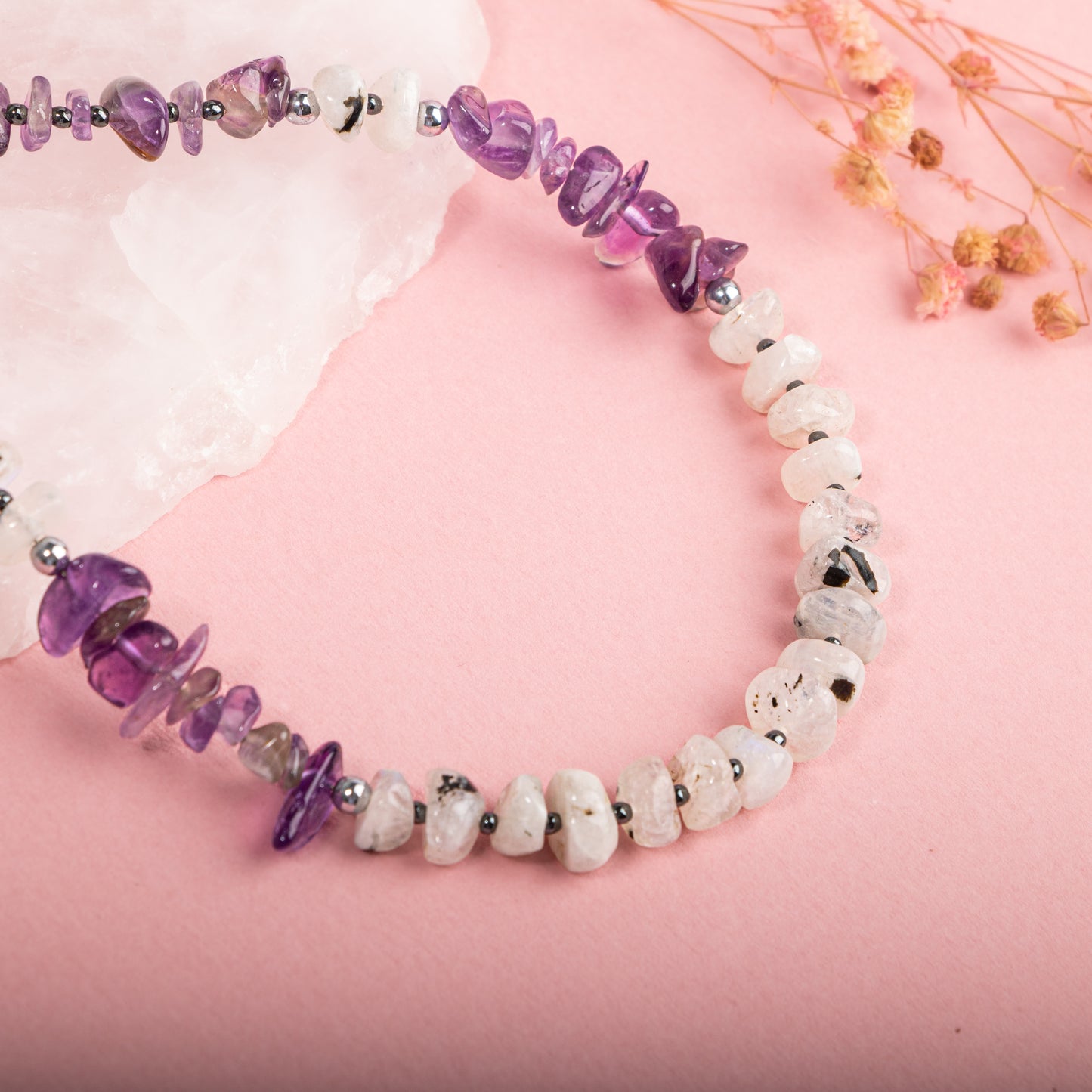 Amethyst, Moonstone Natural Stone Necklace