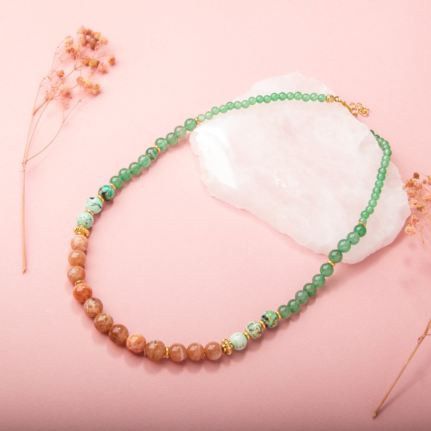 Sunstone, Turquoise and Aventurine Natural Stone Necklace