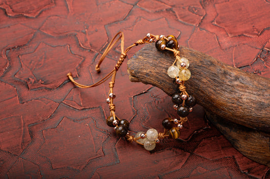 Tiger Eye and Citrine Natural Stone Macrame Design Bracelet