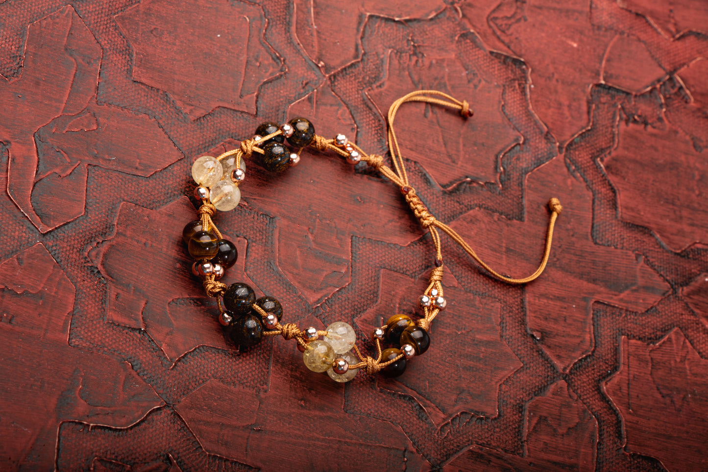 Tiger Eye and Citrine Natural Stone Macrame Design Bracelet