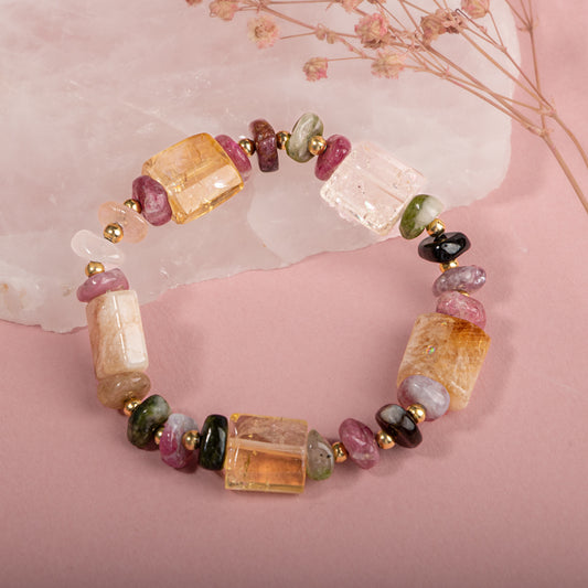 Citrine and Tourmaline Natural Stone Special Design Bracelet