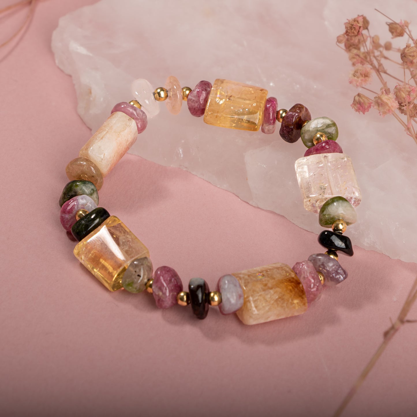 Citrine and Tourmaline Natural Stone Special Design Bracelet