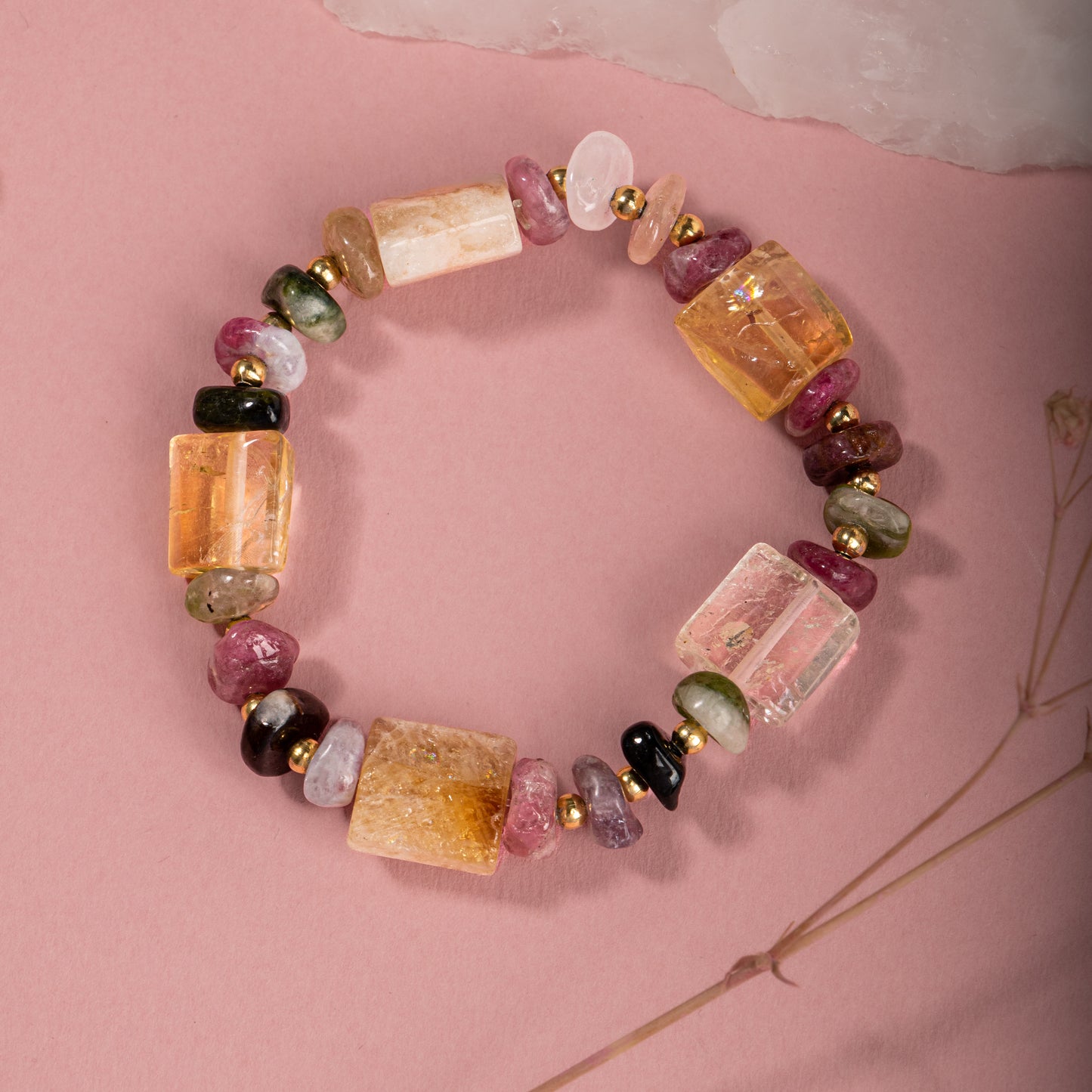 Citrine and Tourmaline Natural Stone Special Design Bracelet