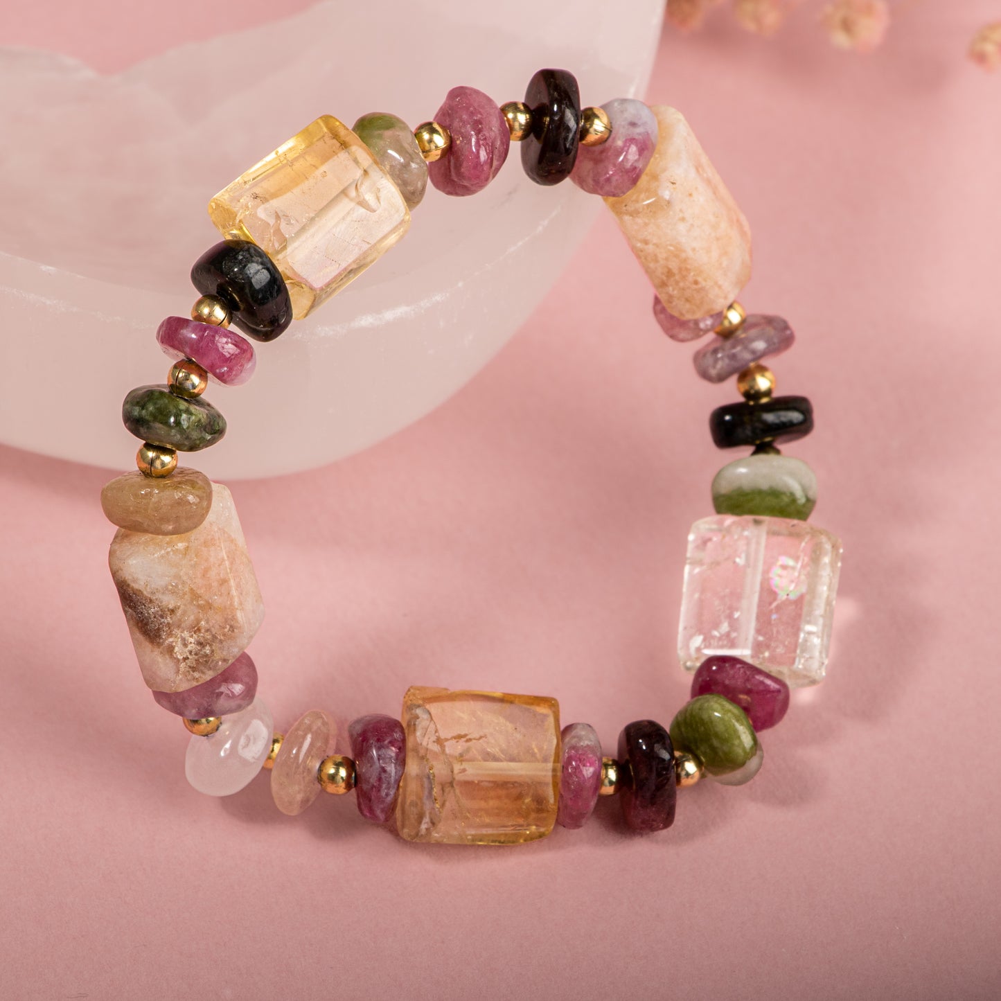 Citrine and Tourmaline Natural Stone Special Design Bracelet