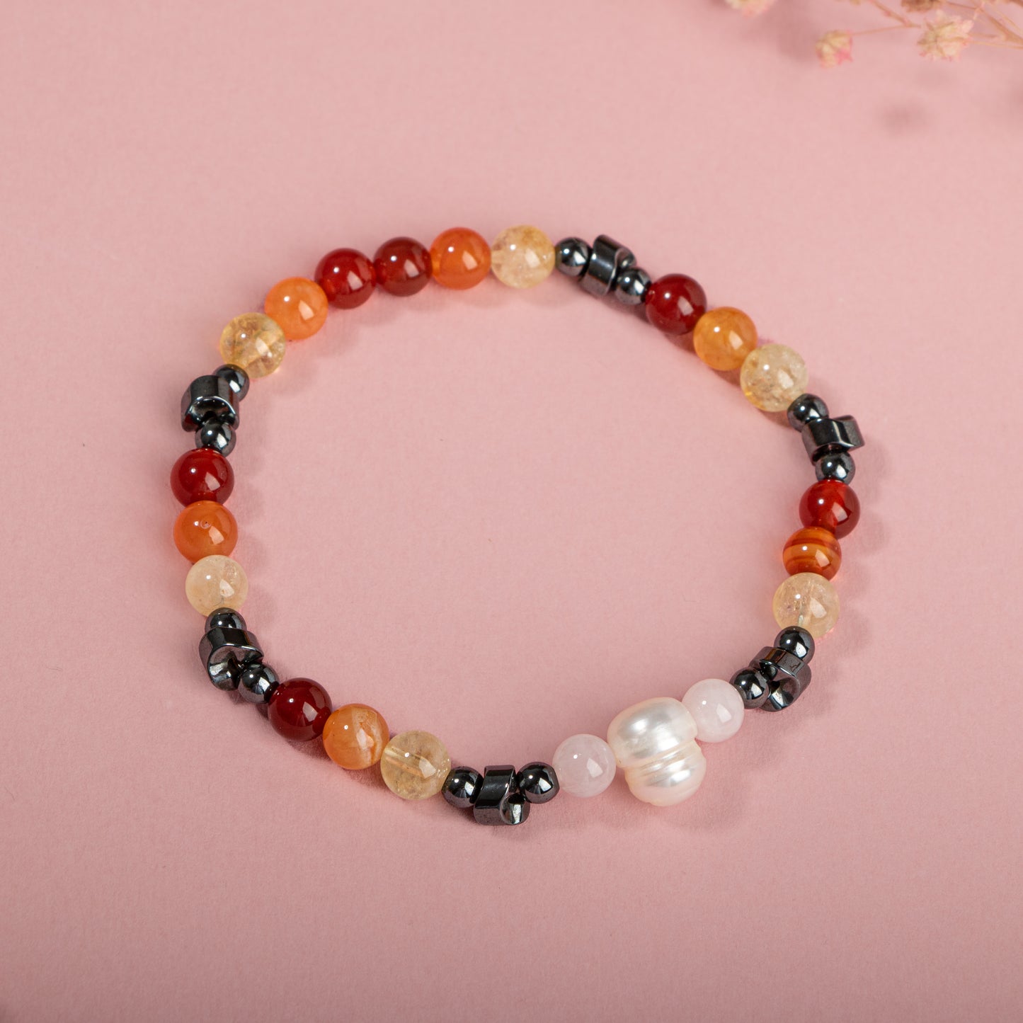 Pearl, Hematite, Tiger Eye Natural Stone Bracelet