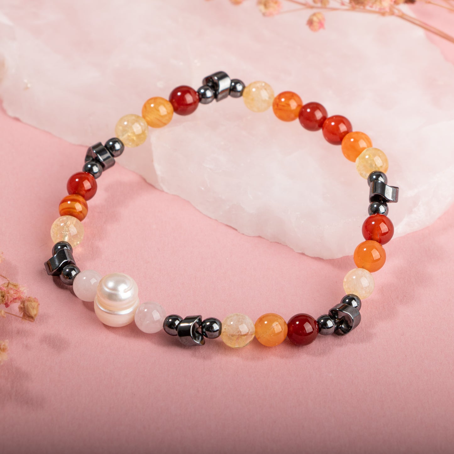 Pearl, Hematite, Tiger Eye Natural Stone Bracelet