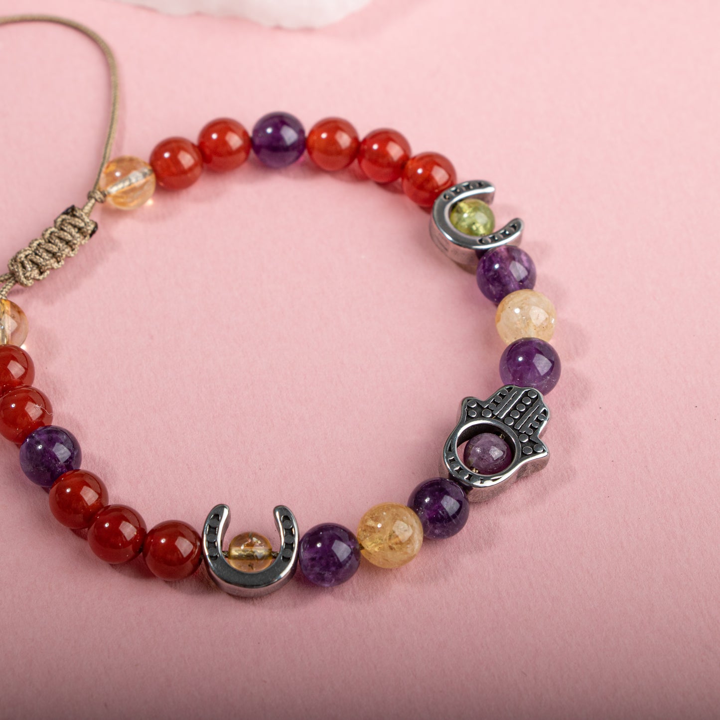 Agate, Amethyst, Citrine Natural Stone Silver Detailed Macrame Bracelet